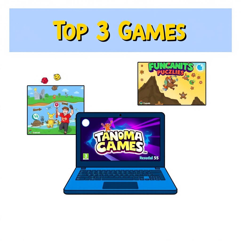 An illustration depicting the top 3 games for the Canaima Azul laptop, showcasing their covers or main screens