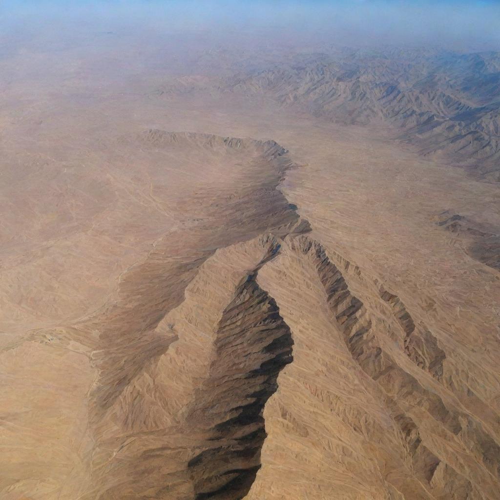 A breathtaking aerial view of the diverse terrains in Iran; showcasing mountains, deserts, cities, and historical landmarks.