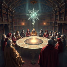 A grand sorcerer's academy council in session