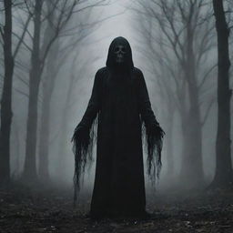 A dark, macabre scene featuring a wispy, spectral entity known as 'Death Breath', exuding a cold, ghastly energy. Gothic and eerie atmosphere is prevailing.