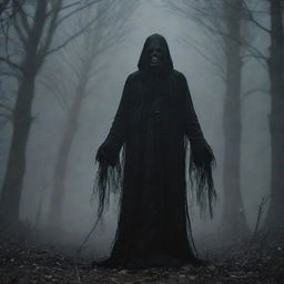 A dark, macabre scene featuring a wispy, spectral entity known as 'Death Breath', exuding a cold, ghastly energy. Gothic and eerie atmosphere is prevailing.