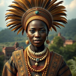 A hyper-realistic portrayal of Rainha Nzinga, the renowned 17th-century queen of the Ndongo and Matamba Kingdoms