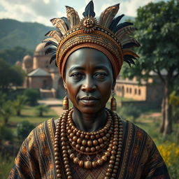 A hyper-realistic portrayal of Rainha Nzinga, the renowned 17th-century queen of the Ndongo and Matamba Kingdoms