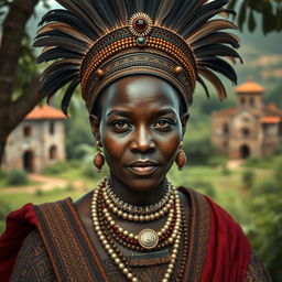 A hyper-realistic portrayal of Rainha Nzinga, the renowned 17th-century queen of the Ndongo and Matamba Kingdoms