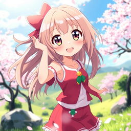 An anime girl with flowing hair, large expressive eyes, and a vibrant outfit