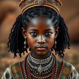 A hyper-realistic portrayal of a young Rainha Nzinga, the renowned 17th-century queen of the Ndongo and Matamba Kingdoms, capturing her youthful appearance while maintaining her regal presence