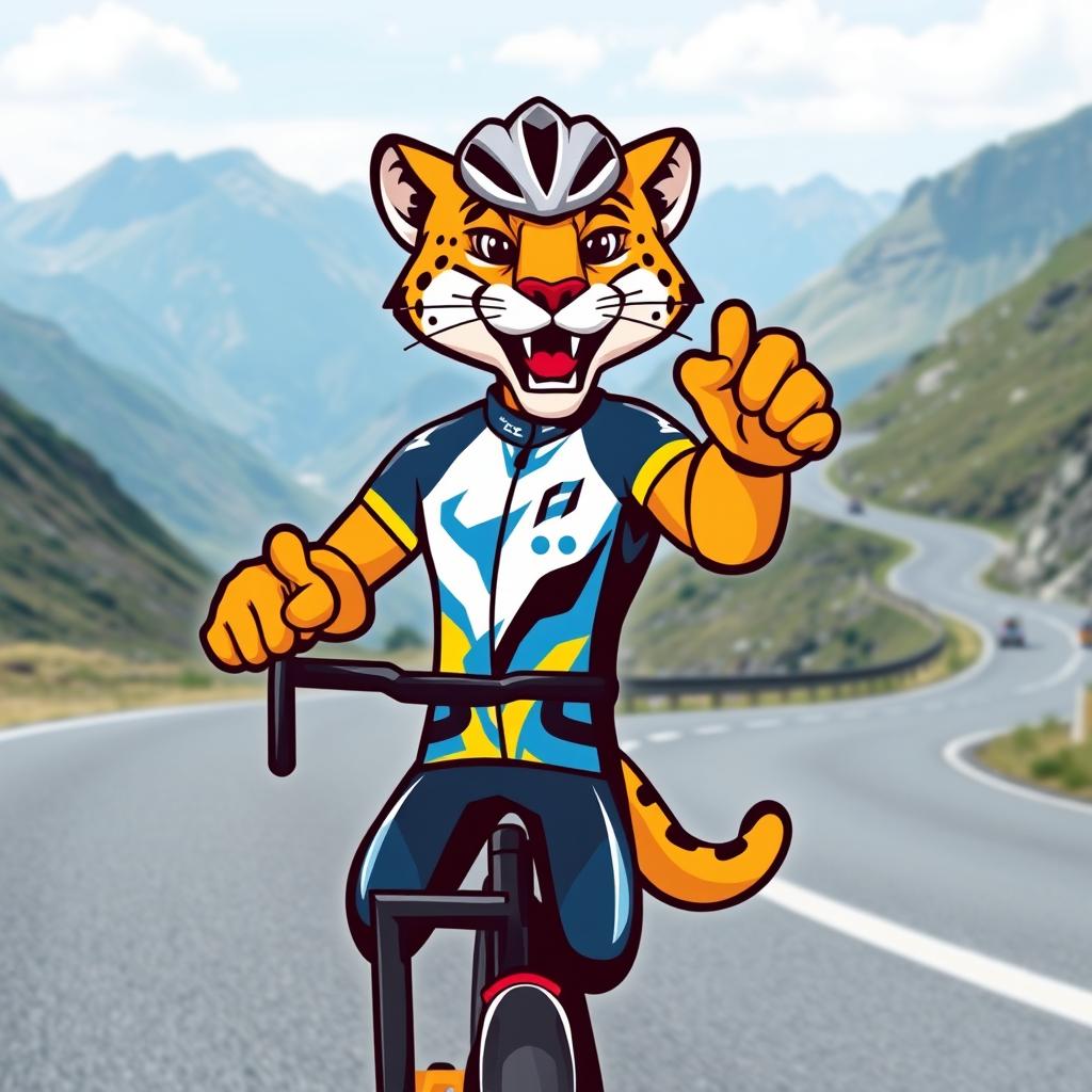 A dynamic and energetic mascot for a cycling group, featuring a sleek and aerodynamic design that embodies the spirit of speed and teamwork