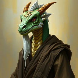 A dragonborn with topaz-colored scales, wearing an elegant robe