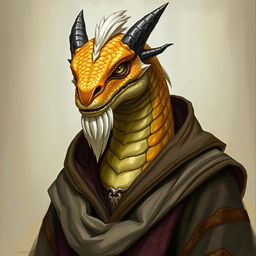 A dragonborn with topaz-colored scales, wearing an elegant robe