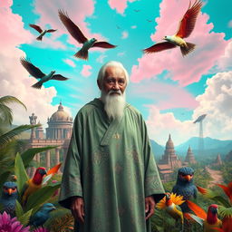 An elderly man set in an exotic world