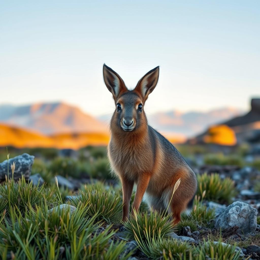 A captivating image of a Patagonian mara, set in its natural habitat in the Patagonia region