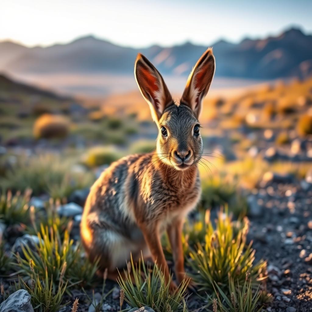 A captivating image of a Patagonian mara, set in its natural habitat in the Patagonia region