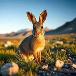 A captivating image of a Patagonian mara, set in its natural habitat in the Patagonia region