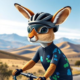 A whimsical and charming depiction of a Patagonian mara dressed as a cyclist