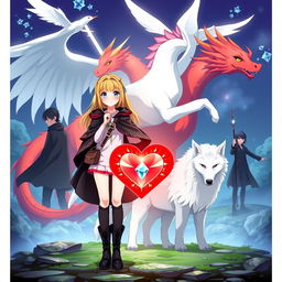 A stunning movie poster for an anime adventure fantasy featuring an anime girl with blonde hair