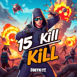 Eminem styled as a Fortnite character, in a dynamic and action-packed pose, with vibrant colors and cartoonish elements true to Fortnite's iconic art style