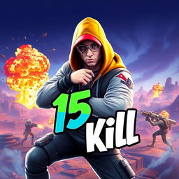 Eminem styled as a Fortnite character, in a dynamic and action-packed pose, with vibrant colors and cartoonish elements true to Fortnite's iconic art style