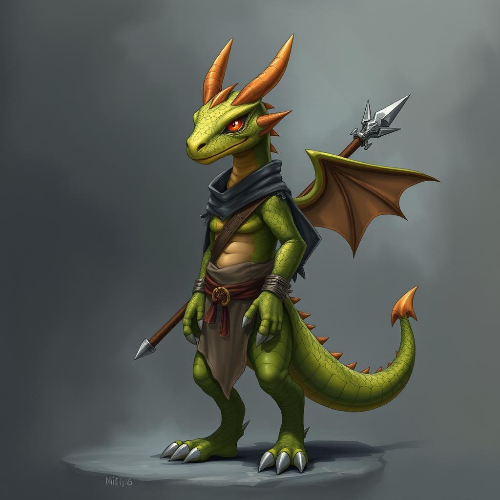 A dragon humanoid without a tail or wings, featuring topaz-colored scales