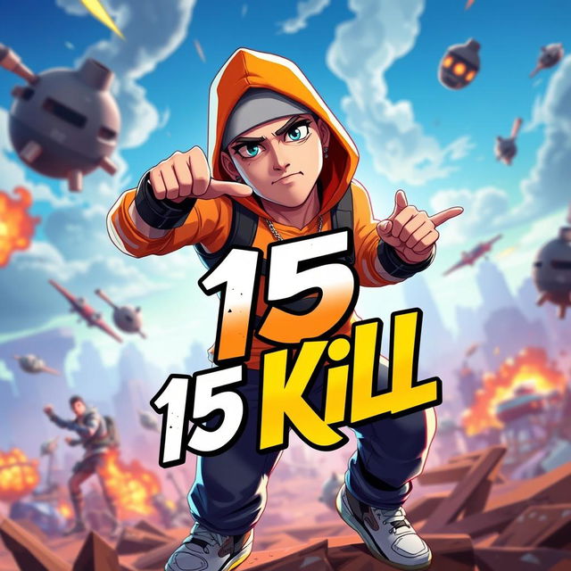 Eminem styled as a Fortnite character, in a dynamic and action-packed pose, with vibrant colors and cartoonish elements true to Fortnite's iconic art style