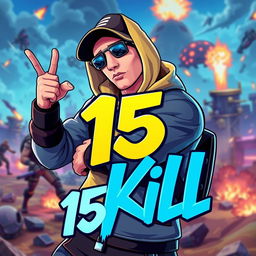 Eminem styled as a Fortnite character, in a dynamic and action-packed pose, with vibrant colors and cartoonish elements true to Fortnite's iconic art style