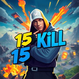 Eminem styled as a Fortnite character, in a dynamic and action-packed pose, with vibrant colors and cartoonish elements true to Fortnite's iconic art style