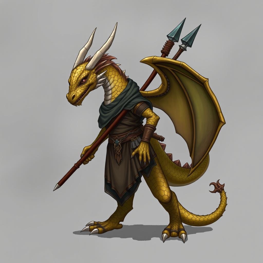 A dragon humanoid without a tail or wings, featuring topaz-colored scales