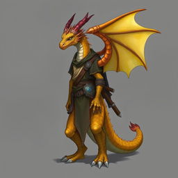 A dragon humanoid without a tail or wings, featuring topaz-colored scales