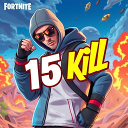 Eminem styled as a Fortnite character, in a dynamic and action-packed pose with vibrant colors and cartoonish elements true to Fortnite's iconic art style