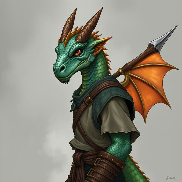 A portrait of a humanoid with a dragon-like face, lacking a tail or wings, and adorned with striking topaz-colored scales