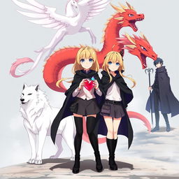 An engaging movie poster for an anime adventure fantasy featuring two anime girls with blonde hair