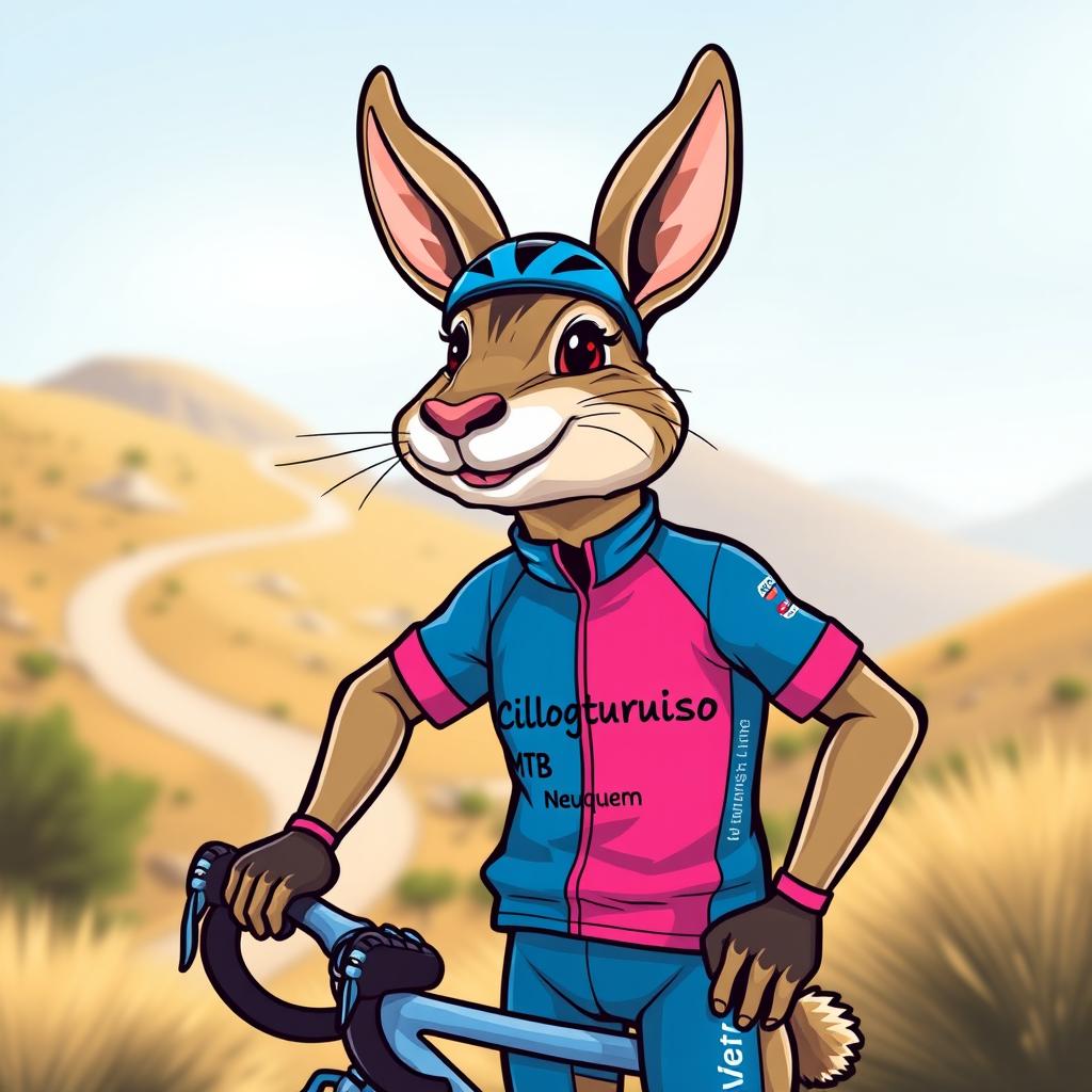 A charming and playful depiction of a Patagonian mara as the mascot for a cycling group