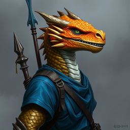 A portrait of a mature humanoid showcasing a striking dragon face, without a tail or wings