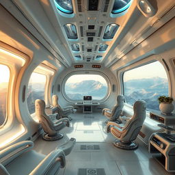 An alien spaceship designed by an advanced alien civilization, featuring an awe-inspiring interior