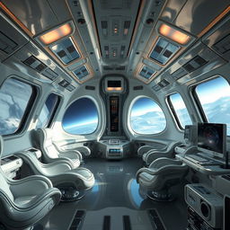 An alien spaceship designed by an advanced alien civilization, featuring an awe-inspiring interior