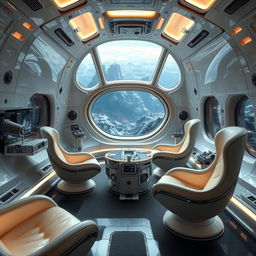 An alien spaceship designed by an advanced alien civilization, featuring an awe-inspiring interior