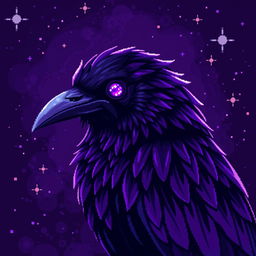 a crow with a mystical presence, its side profile filling the entire image in pixel art design