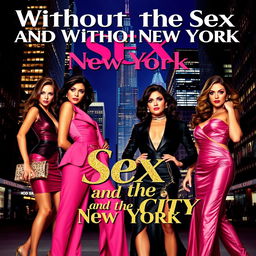 a movie poster inspired by the style of Sex and the City, featuring four elegant and fashionable women, posing confidently in a vibrant metropolis setting