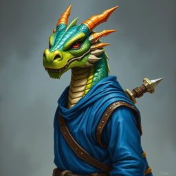 A dragonborn character from "Dungeons & Dragons," reminiscent of a classic D&D depiction, featuring a noble dragon face, without a tail or wings, adorned with radiant topaz-colored scales