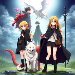 A captivating movie poster for an anime adventure fantasy featuring two anime girls with blonde hair