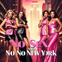 a movie poster inspired by the style of Sex and the City, featuring four elegant and fashionable women, posing confidently in a vibrant metropolis setting