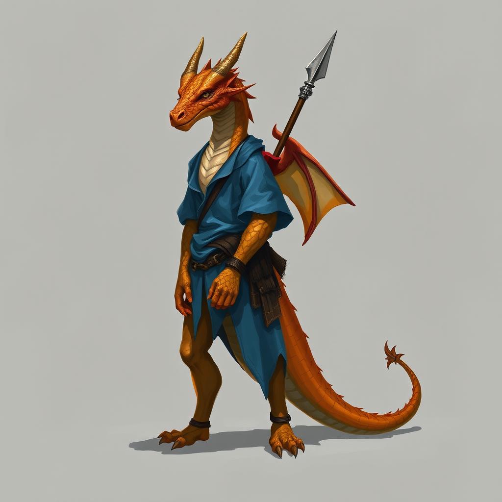 A half dragon humanoid without a tail or wings, featuring topaz-colored scales