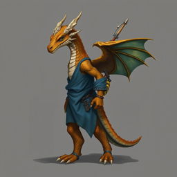 A half dragon humanoid without a tail or wings, featuring topaz-colored scales