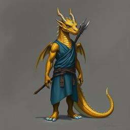 A half dragon humanoid without a tail or wings, featuring topaz-colored scales