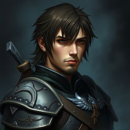 Mystical warrior portrait in a creepy, dark setting with a misty background