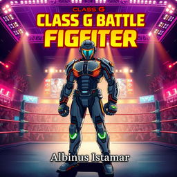 An anime-style book cover featuring a boxer in a futuristic battle suit