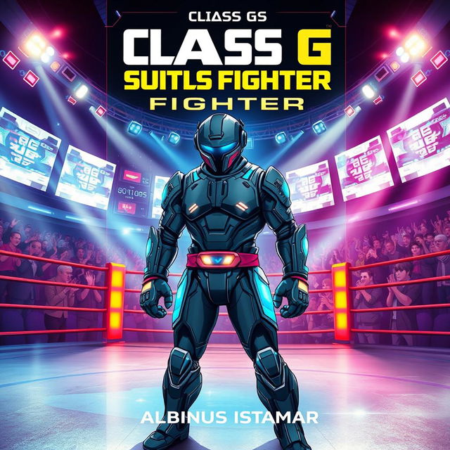 An anime-style book cover featuring a boxer in a futuristic battle suit