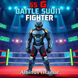 An anime-style book cover featuring a boxer in a futuristic battle suit