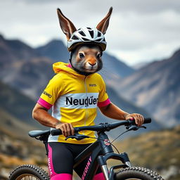 A captivating image of a Patagonian mara dressed as a mountain biker, equipped with a 29-inch wheeled mountain bike