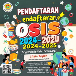 A dynamic and eye-catching poster for new student council (OSIS) registration for the 2024-2025 school year