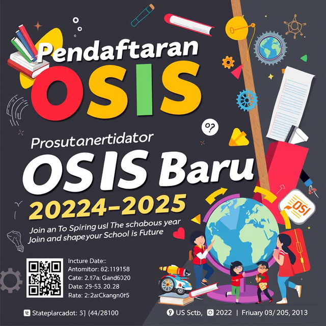 A dynamic and eye-catching poster for new student council (OSIS) registration for the 2024-2025 school year